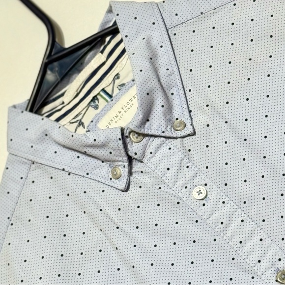 Denim & Flower Men’s Size M Light Blue Dotted Shirt Excellent - Picture 1 of 9